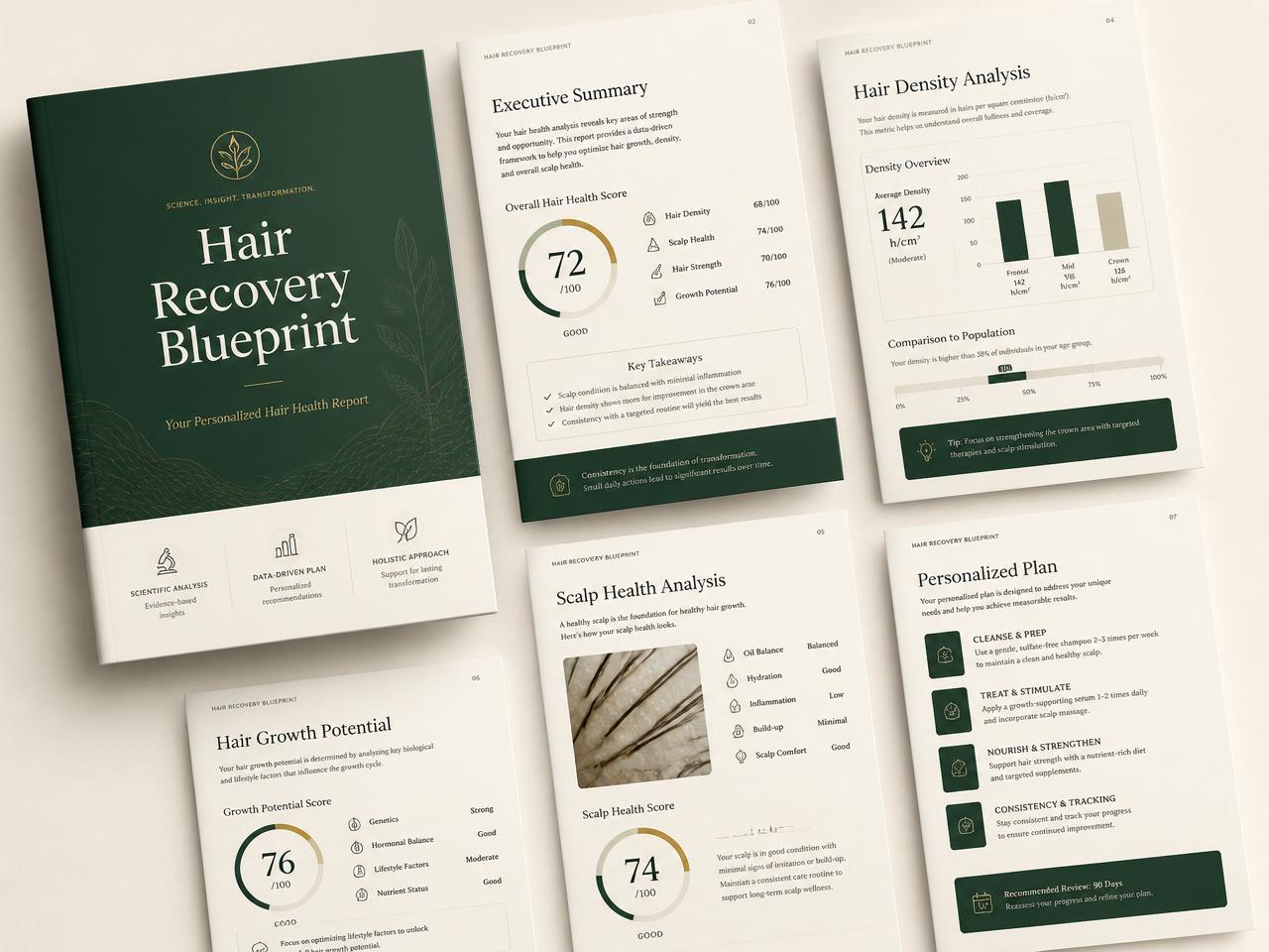 Preview pages of the TriveroHair Hair Recovery Blueprint